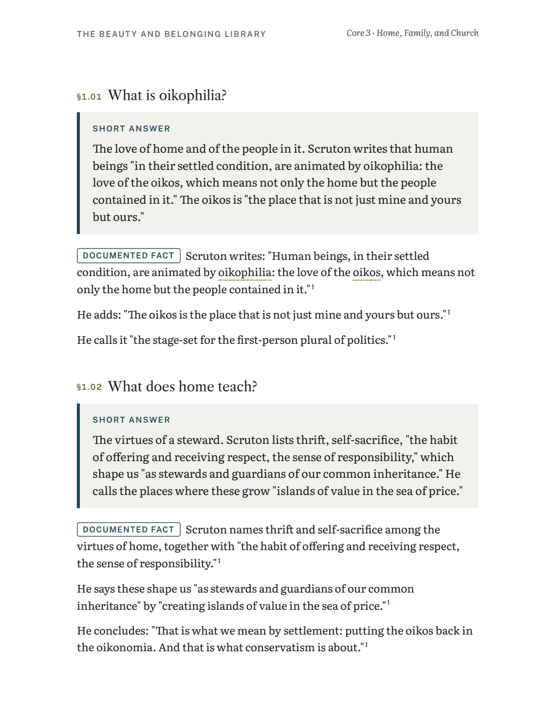 Core 3 page on oikophilia