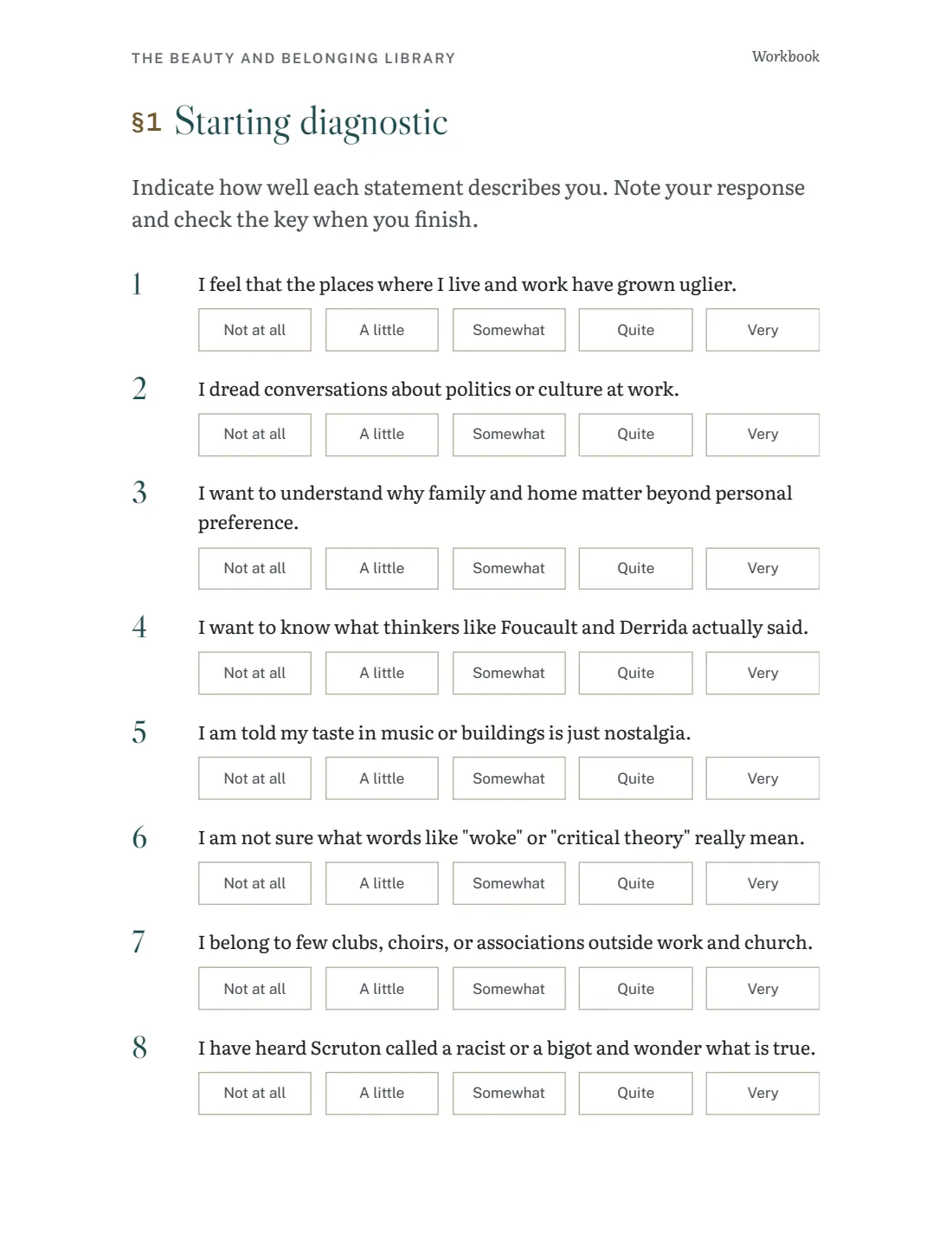 Workbook page with the starting diagnostic